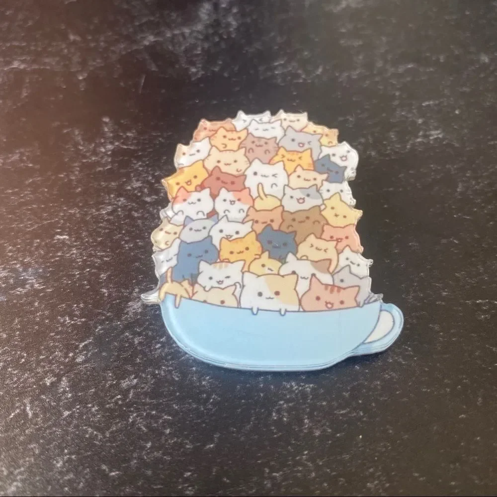 Bowl of Kitties Cats Acrylic Pin/ Brooch